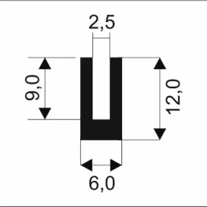 Super Cena 00535002 Pryžový profil tvaru "U", 12x6/2,5mm, 60°Sh, EPDM, -40°C/+100°C, černý